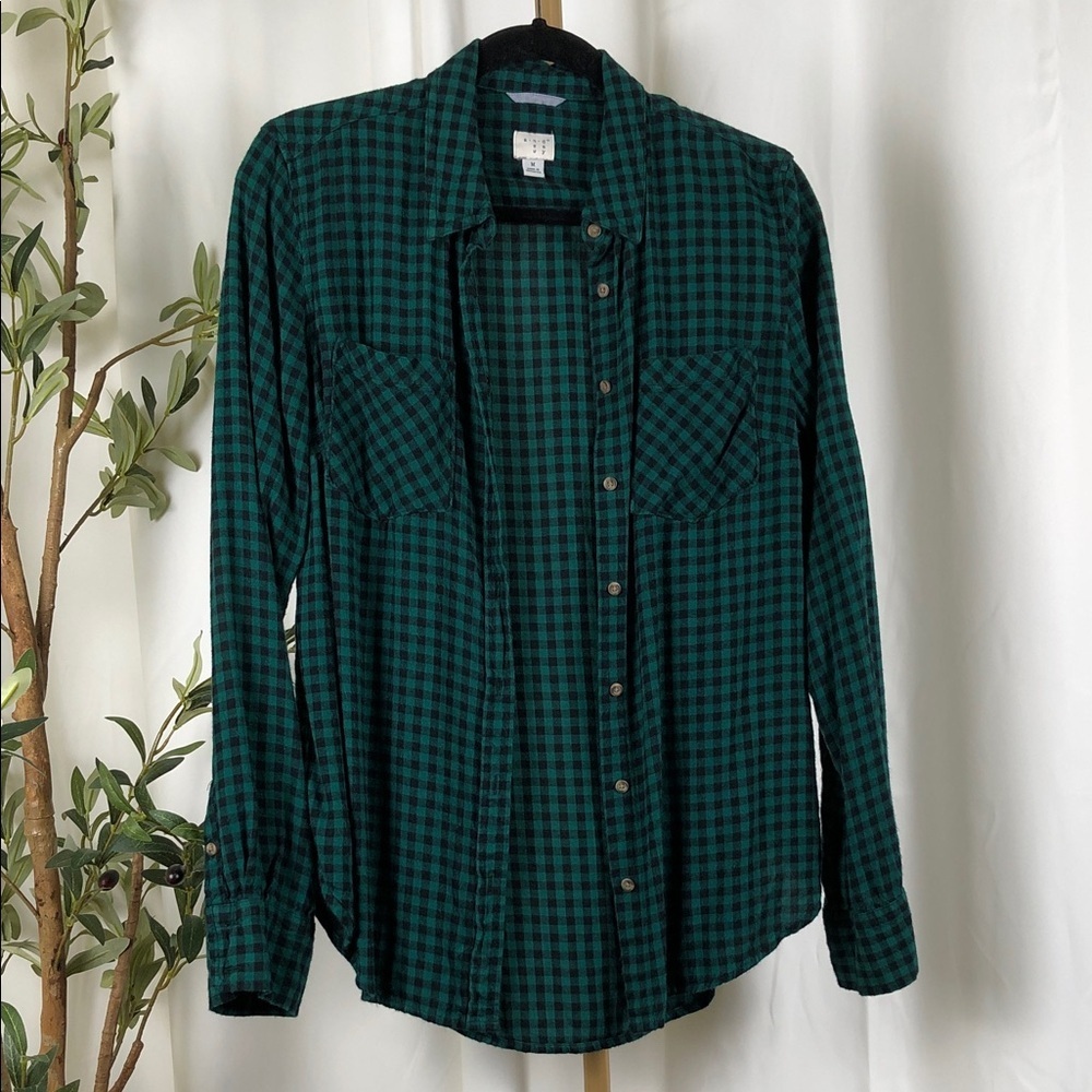 a new day Green and Black Checkered Women's Button Down Shirt Sz M (T3)